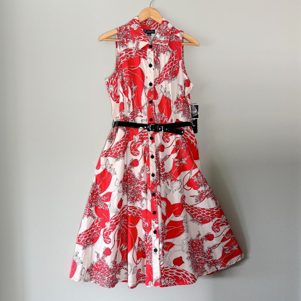 New Vintage Midi Shirt Dress Red & White